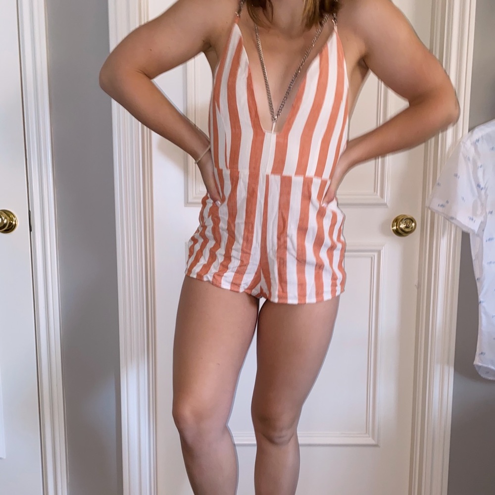 Orange stripped romper with chains!!